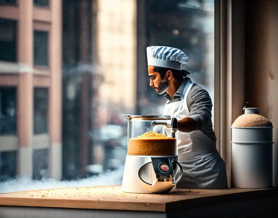 Baker looking outside window in white dress after finding How Many Tablespoons in 1/4 Cup